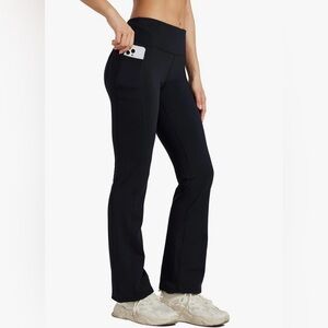 Willit Black Fleece-Lined High-Waist Thermal Bootcut Yoga Pants XL